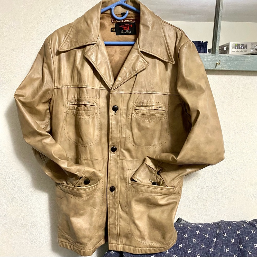Vintage 80s Western Blazer - DeLong brand 100% leather, Men’s 40 M.